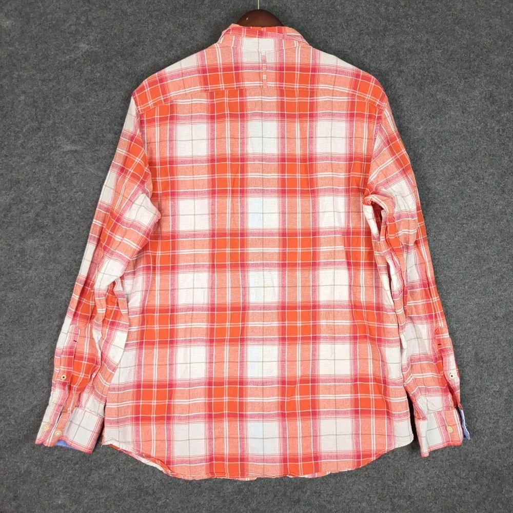Banana Republic Slim Fit Plaid Button Down Shirt Mens Large Orange White Linen